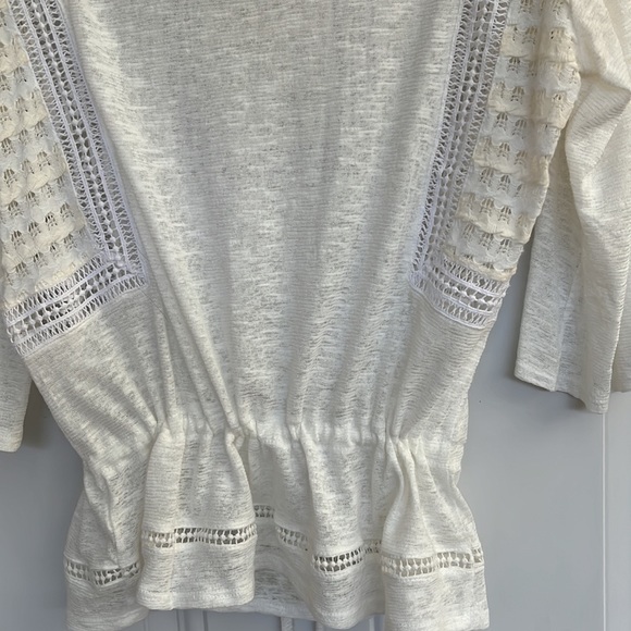 Lucky Brand White Peasant blouse. Size M. Tie waist. Open Embroidery - Picture 11 of 13